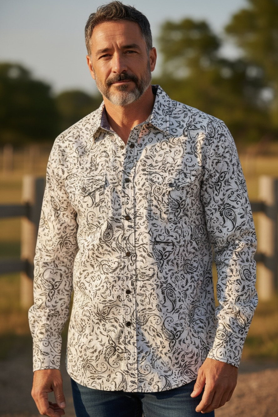 Cody James Authentic Western Apparel Men's Long Sleeve Paisley Print Snap-Up Shi